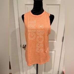 Under Armour Girl Boss Sleeveless Tank Top, Orange, HeatGear, Size Medium”